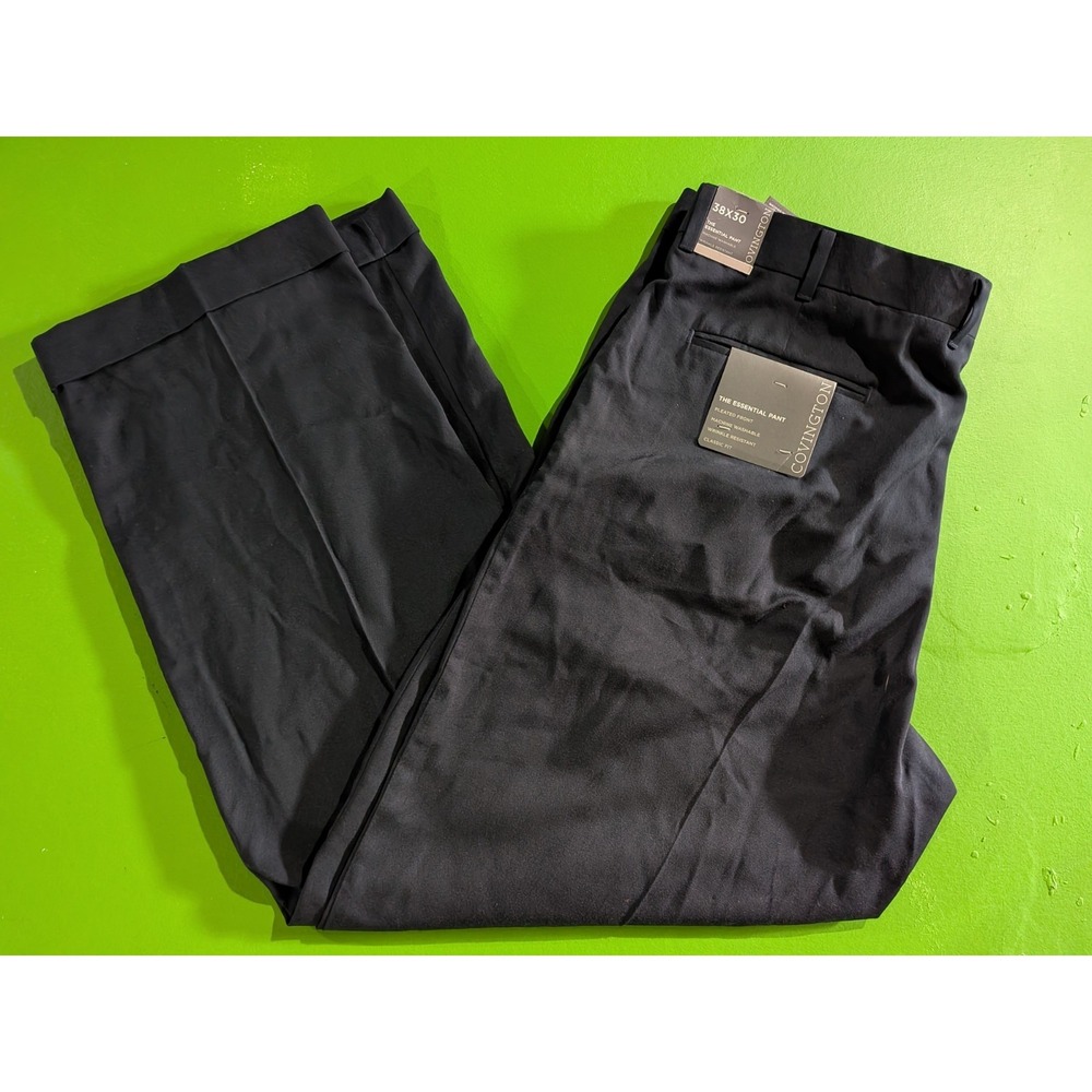 Covington Essential Dress Pants Mens Dark Navy Pleated‎ W/ Cuff NWT 38x30